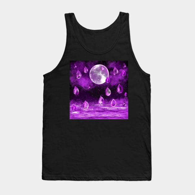 Full moon in the rain, purple midnight landscape with raindrops falling into Water Tank Top by Artonmytee